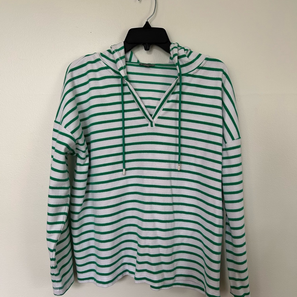 Talbots Green and White Striped Hoodie